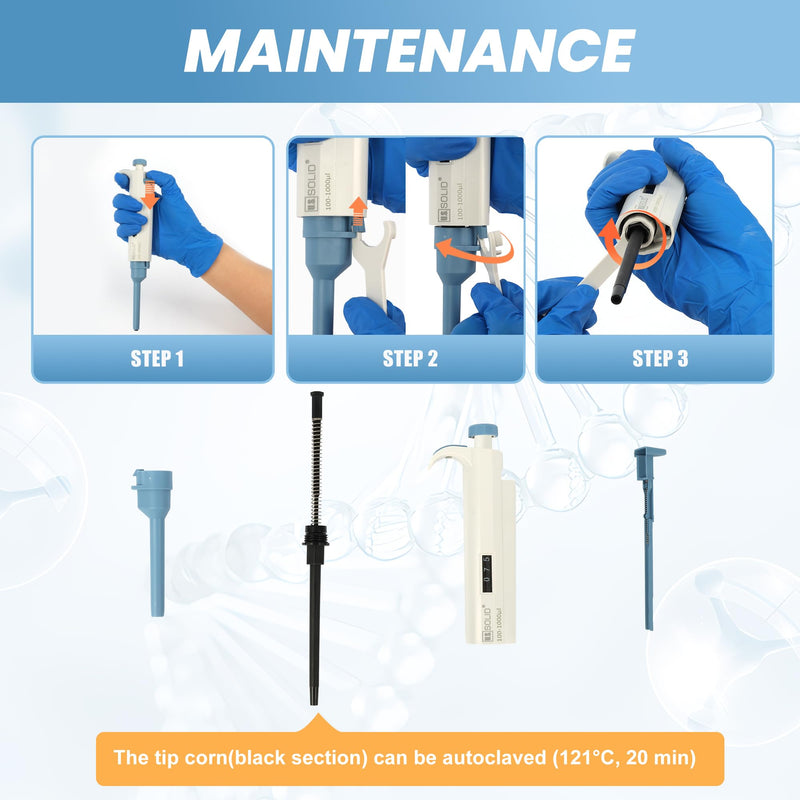 U.S. Solid 0.1-1 ml Single Channel Pipette - Adjustable Scientific Micropipette High Accuracy Pipettor