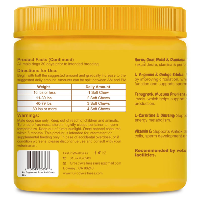 Reproductive Health Supplement for Dogs - Fertility & Breeding Support Soft Chews with L-Carnitine, Zinc, Ginseng & Vitamins - Boosts Reproductive Cells, Testosterone & Vitality - 120 Count