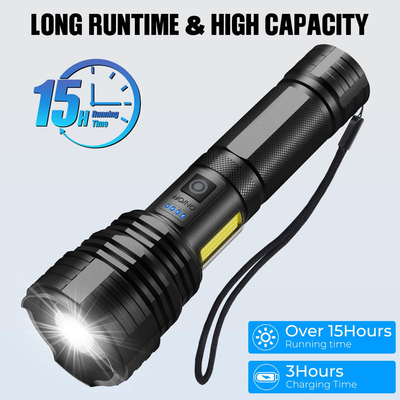 Flashlight Rechargeable Flashlights High Lumens, 99,000 LM Bright LED Flashlight Powered Flash Light, USB Rechargeable Flashlights & Waterproof Handheld Flash lights for Home Camping Hiking(2 Pack)