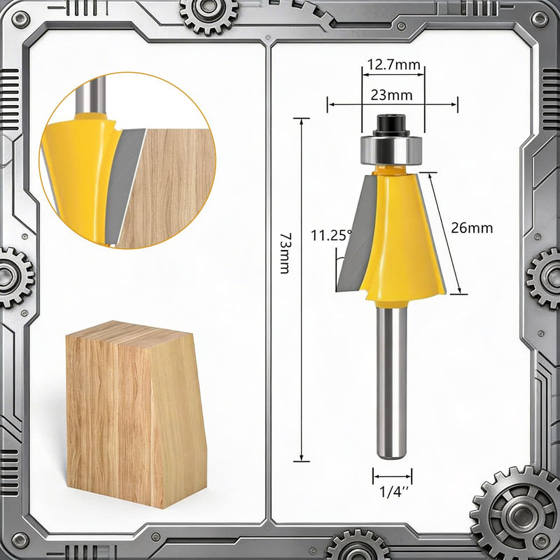 5PCS Chamfer Router bit Set, 1/4 Inch Shank Chamfer bit with 11.25, 15, 22.5, 30, 45 Degree Bevel Edge Forming Woodworking Tools