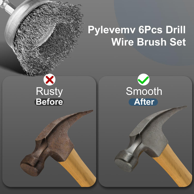 6Pcs Professional Wire Wheel, Carbon Steel Wire Brush for Drill, Drill Wire Brush for Cleaning Rust, Wire Brush Drill Attachments with 1/4 Inch Hex Shank, Wire Cup Brush for Drill