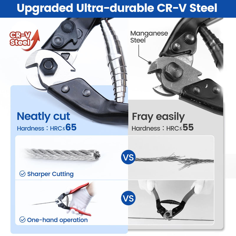 Muzata Cable Cutter Wire Rope Cutter Heavy Duty Stainless Steel Aircraft 1/8" 5/32" for Deck Railing Bike Housing Metal Fence CR12 1PACK