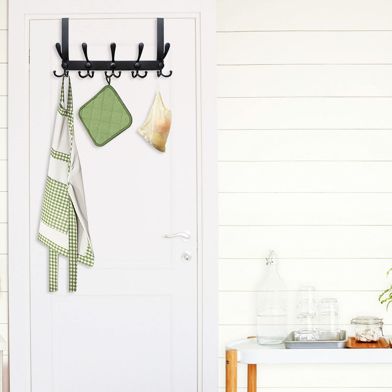 WEBI Over The Door Hooks,Over The Door Towel Rack,Door Hooks for Hanging,Door Coat Hanger Over Door Coat Rack for Towels,Clothes,Bathroom,Black 1 Black