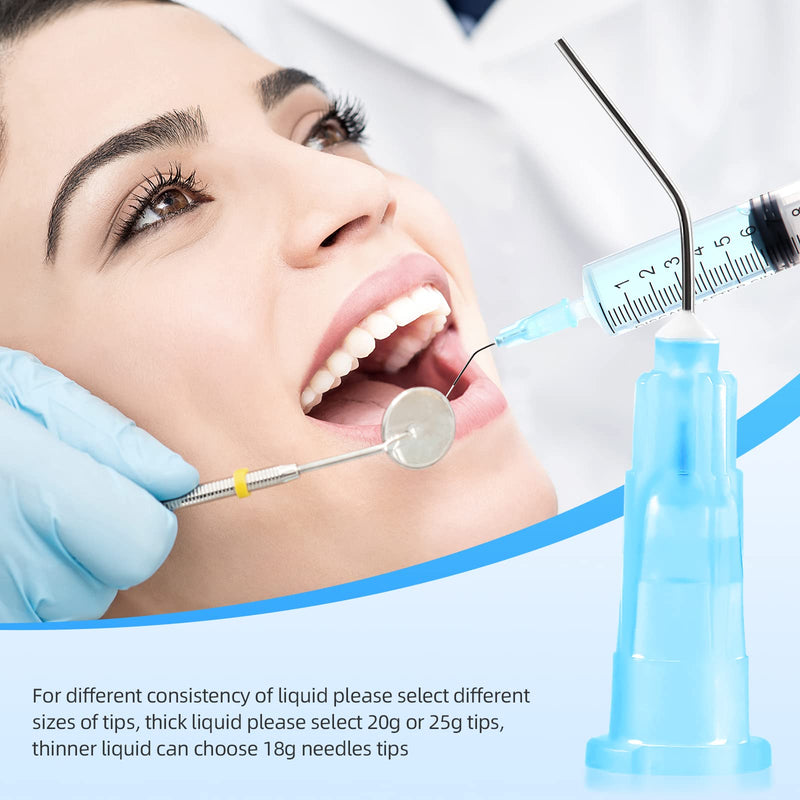 JMU 100Pcs Bent Dispensing Tips 25g, Blunt Tip Dispensing Needle, Dental Pre Bent Flow Dispensing Etch Tips, Disposable Oral Irrigation Needle Tips, Light Blue 100
