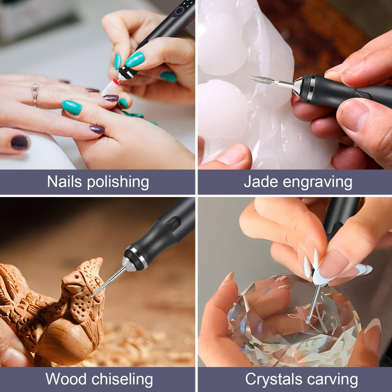 Electric Engraving Pen with 37 Bits, USB Rechargeable Cordless Engraving Machine, Portable DIY Rotary Engraver for Jewelry Wood Glass Stone Carving, Black