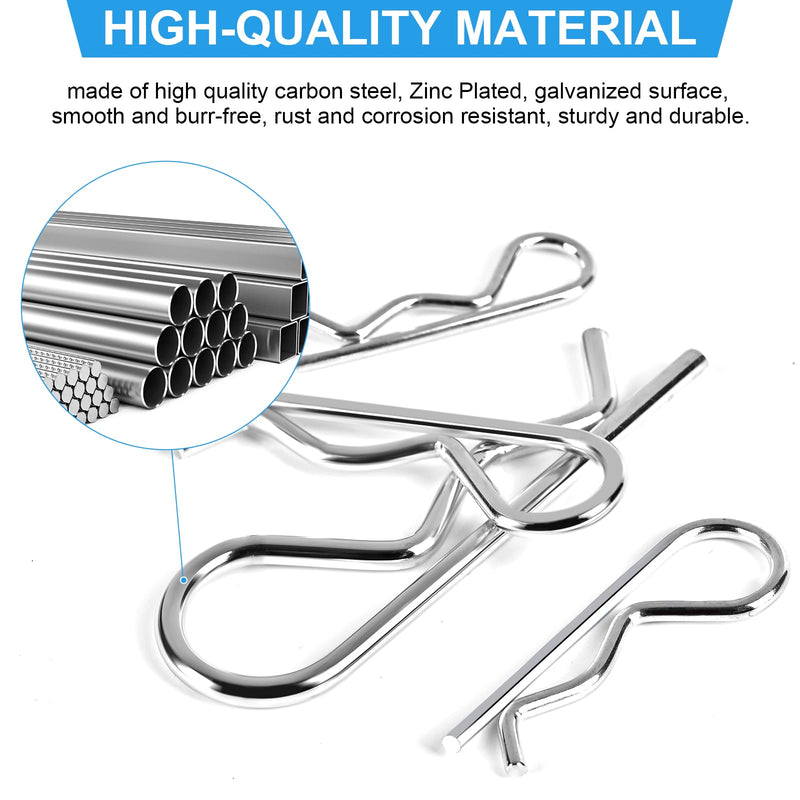 120pcs Premium Cotter Pin Assortment Kit, Heavy Duty R-Shaped Cotter Pins, 7 Sizes Zinc Plated Carbon Steel Hardware Pins for Automotive, Machinery, Lawn Mowers, and DIY Projects