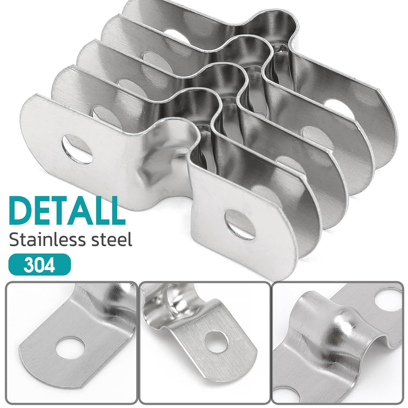 25PCS M5 304 Stainless Steel Rigid Pipe Strap Two Hole Cable Strap u Bracket Pipe Clamps Heavy Duty Pipe Fasten Holder for Tube, Pipe or Wire Cord Installation (25, 5MM(1/4" )) 25 5MM(1/4" )