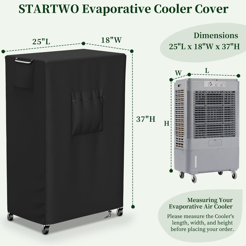 Evaporative Cooler Cover for Hessaire MC37M/MC37V 3100CFM,Outdoor Heavy Duty Waterproof Swamp Cooler Covers for AC Unit Protection,25"L x 18"W x 37"H,Black 25"L x 18"W x 37"H