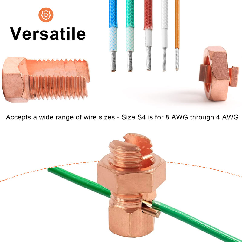 4PCS Split Bolt Connector Copper Grounding Clamps for Completing Ground Bonding to Bare Wires TJ-25