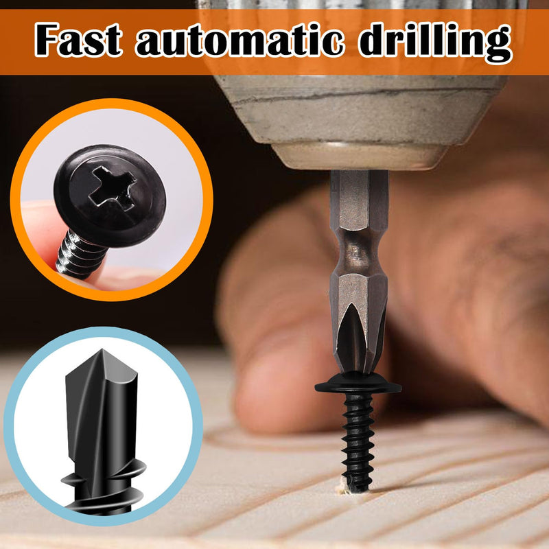 weideer 200pcs #8×3/4" Self Tapping Screws for Metal, Sheet Metal Screws, 410 Stainless Steel Black Oxide Truss Head Screws,Self Drilling Screws,Quick Tapping Screw with Screwdriver Bit #8x3/4"