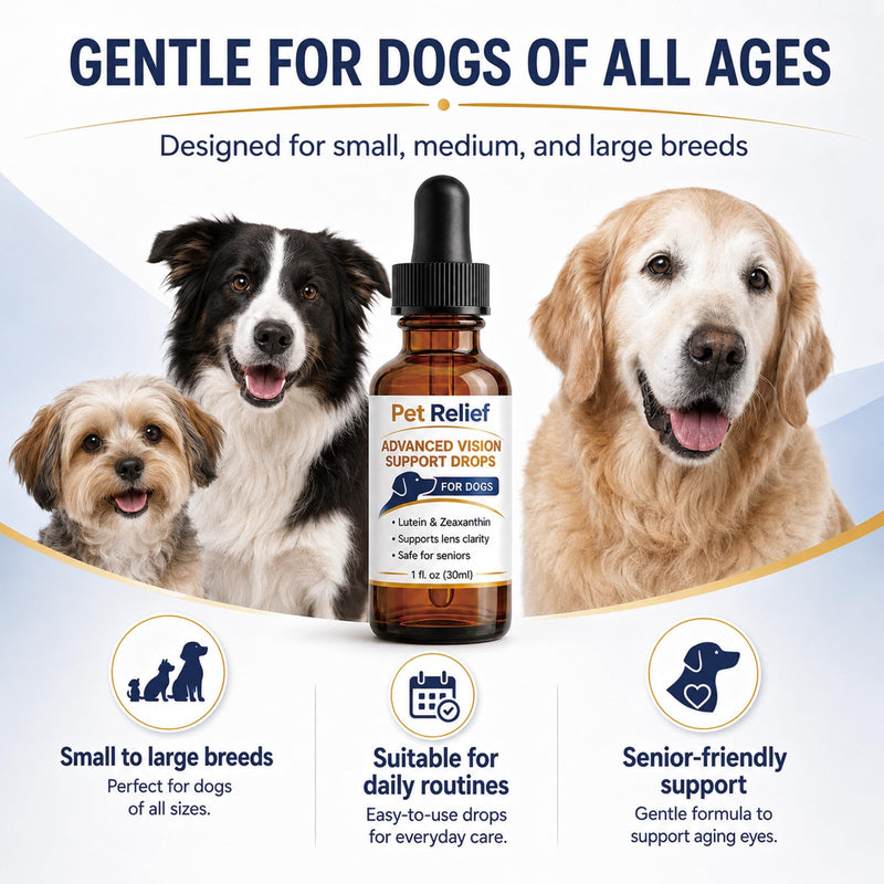 Pet Relief Advanced Vision, Gentle Daily Eye Support Drops for Dogs, Helps Maintain Clear & Comfortable Eyes, Clears Debris, Reduces Cloudiness, Easy Dropper Bottle