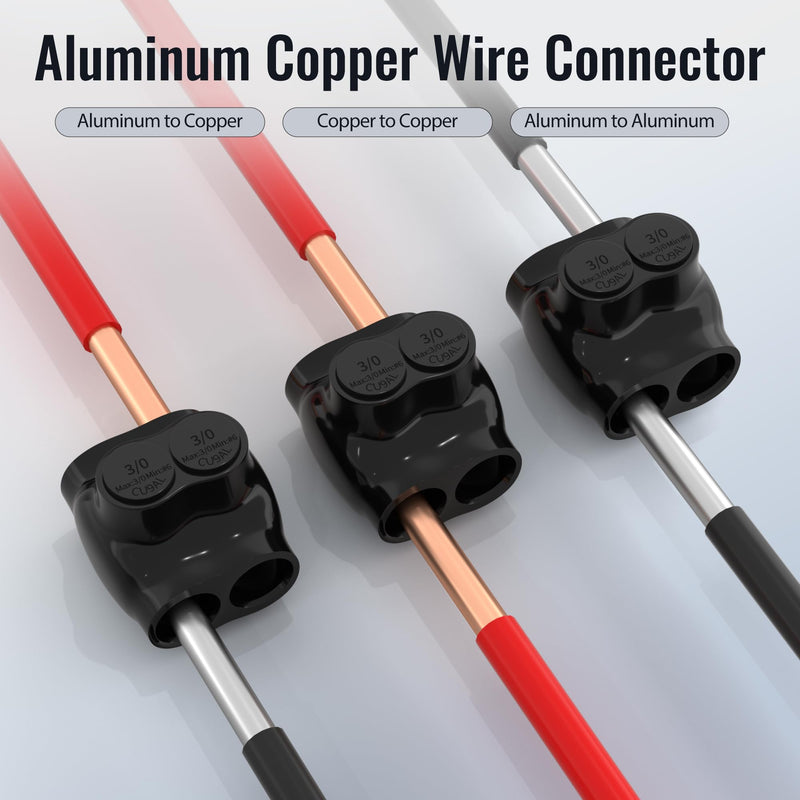 Insulated Multi Tap Connector 3/0-6 AWG 2 Port Aluminum Wire Connector Black Electrical Cable Connectors Dual Entry 7/32" Allen Hex - 6 Pack Dual Entry 2 Port 3/0-6 AWG