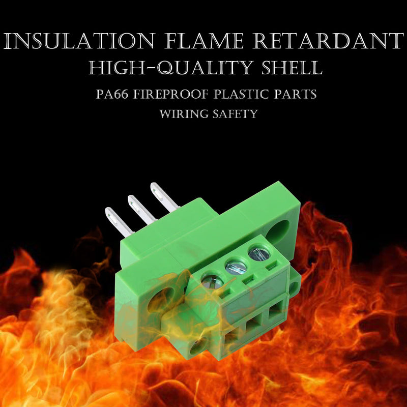GINTOOYUN 2 Sets 3 Pin 5.08 mm Terminal, 3-Pin Pluggable Screw Terminal Block Connectors, 3P Through-Wall Terminal Connectors 2EDGWB+2EDGKM with Screw Lock Plate Fixed