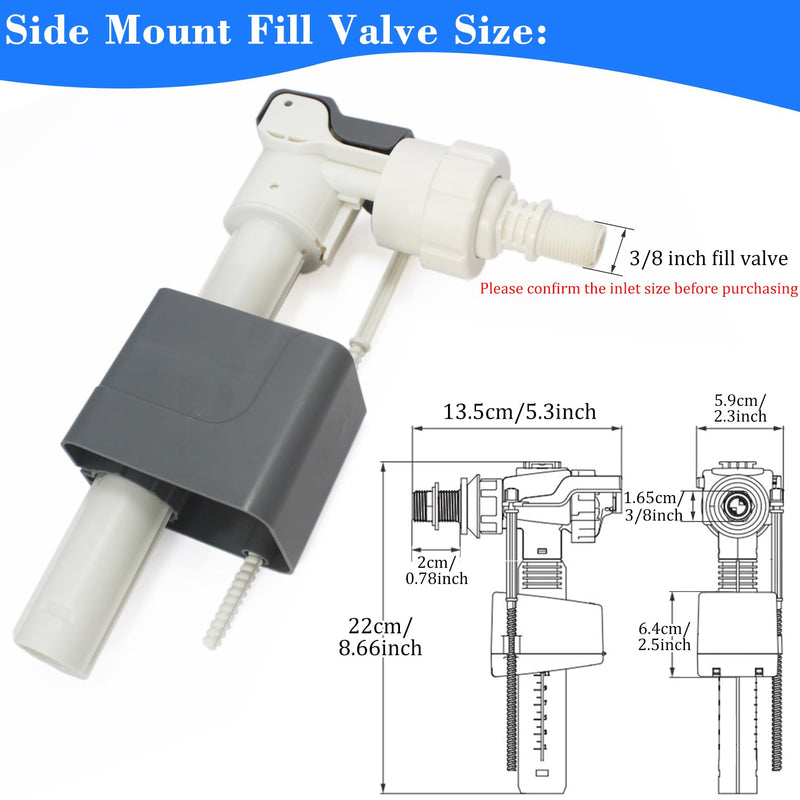 Side Mount Toilet Fill Valve, 3/8 Inch Side Entry Valve Compatible with TOTO Wall Mount Toilet Tank