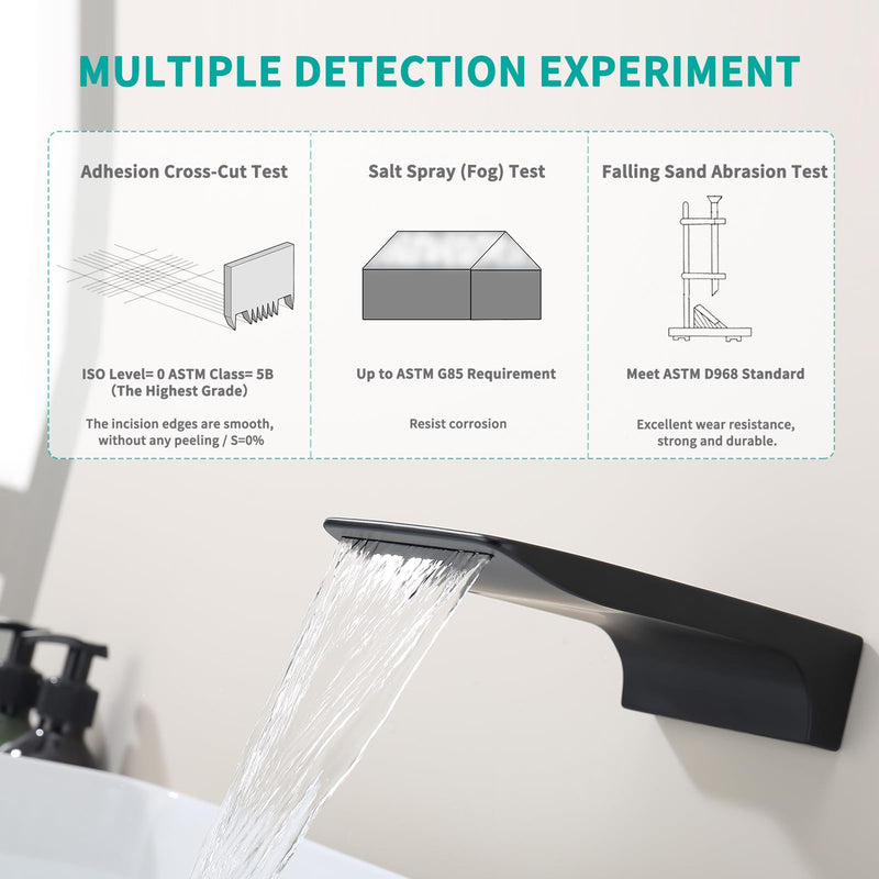 Waterfall Tub Spout Black Tub Spout for Bathtub Faucet SUS304 Stainless Steel & Solid Brass Bathroom Tub Faucet Replacement High Flow Shower Spout Matte Black Tub Spout Wall Mount, TS4-BK Only Spout