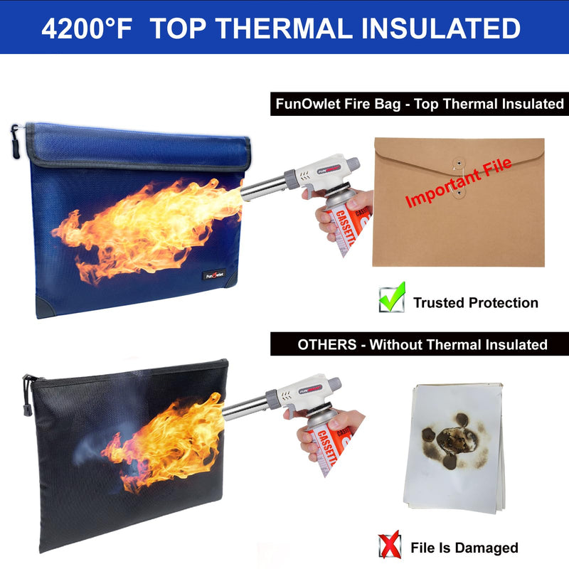 Fireproof Waterproof Money Document Bag - with 4200°F Heat Insulated, Safe Storage Pouch with Zipper, Upgraded 8 Layers of Functional Materials for Valuables (13.9"x10.6", Blue) 13.9"x10.6"