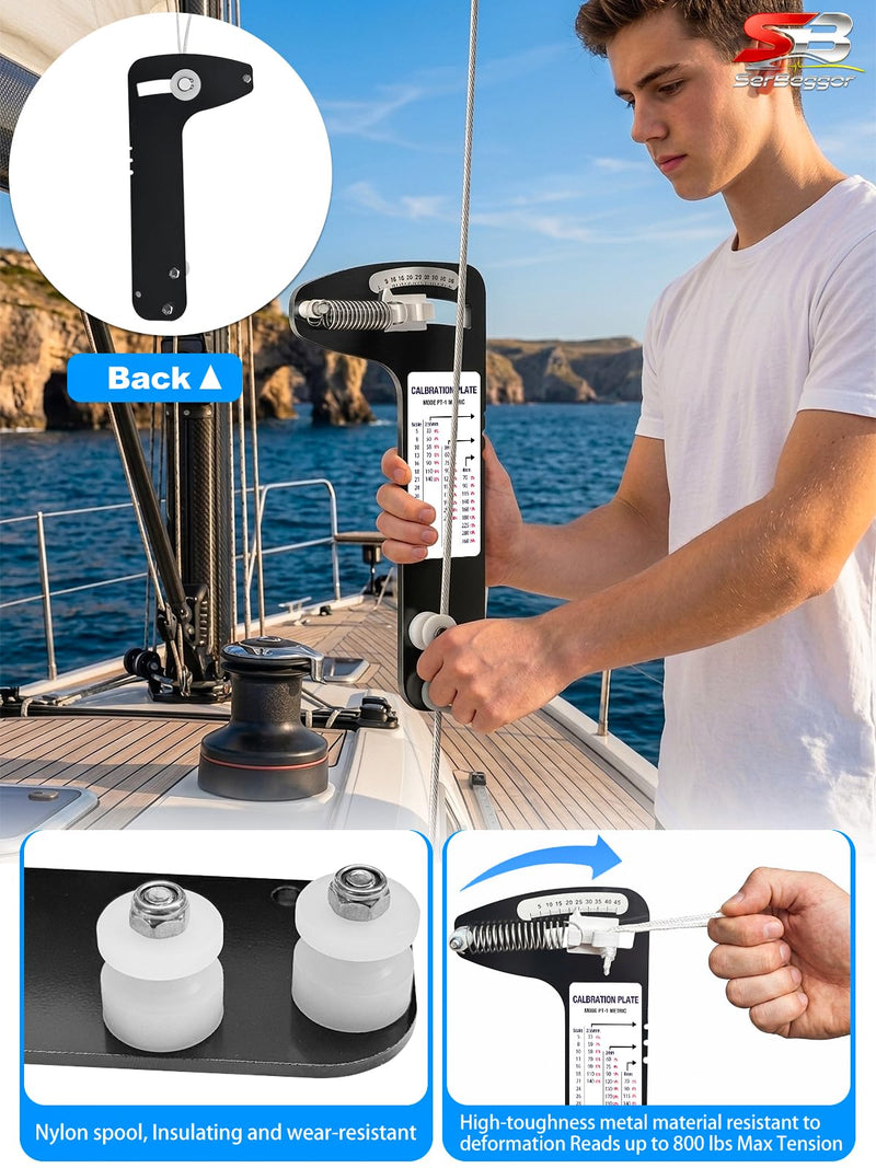 Sailboat Rigging Tension Gauge PT-1M | Rated up to 360kg Accurate Hands-Off Rigging Tool, Wire Rope Standing Rigging for 2.55mm,3mm,4mm Diameter Wire Cable