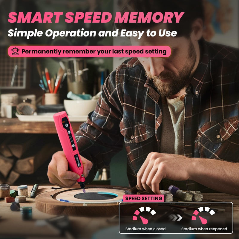 HARDELL Mini Cordless Rotary Tool, 5-Speed 3.7V rechargeable Kit with 61 Accessories, USB Charging Multi-Purpose Power Tool for Sanding, Polishing, Drilling, Etching, Engraving, DIY Crafts Pink-3.7v