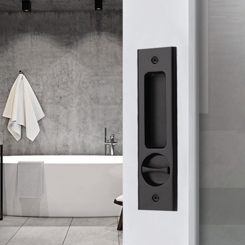 NCL Sliding Door Handle for Bath, Black Barn Door Flush Handle, Privacy Pocket Door Lock Matte Black