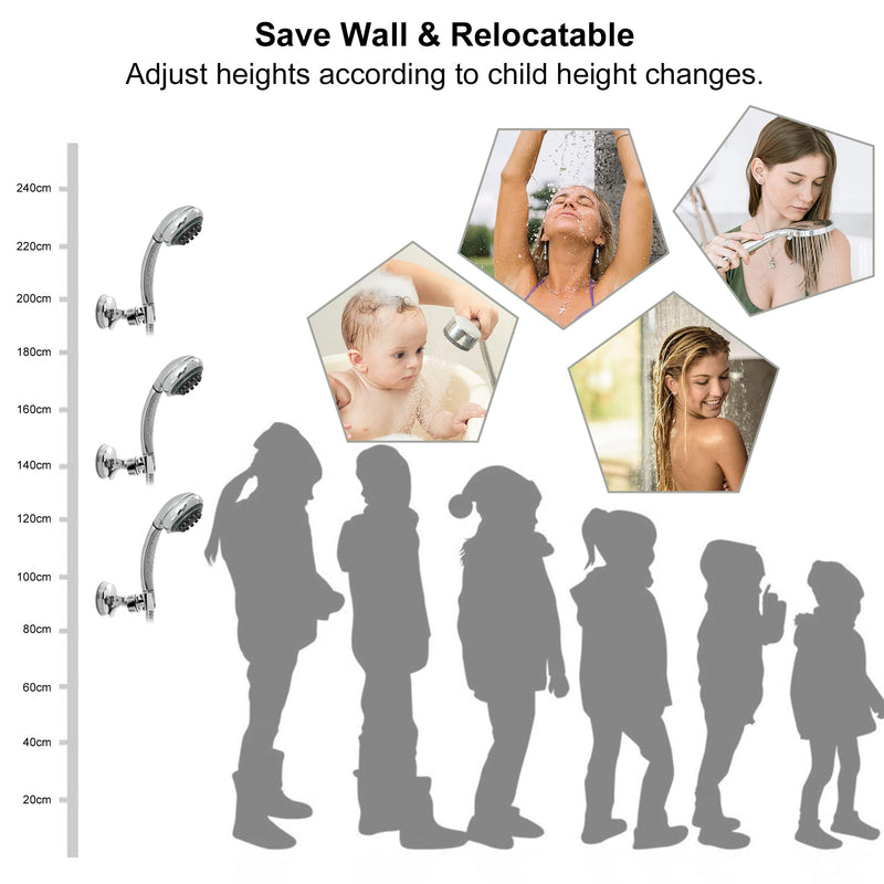 Shower Head Holder Suction Cup Shower Head Holder, Adjustable Height Wall Mount Shower Wand Holder Bracket ABS, Removable Handheld Shower Head Holder Silver (2 Pack) 2 Pack