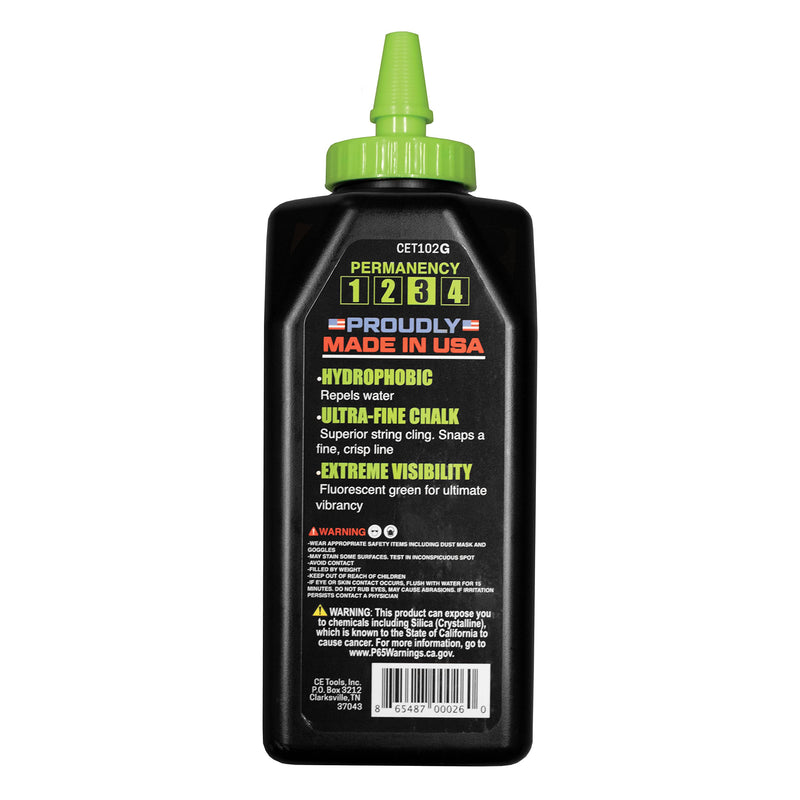 CE TOOLS Mean Green® EXTREME VISIBILITY Marking Chalk MADE IN USA - Green 10 oz (283.5g) Marking Chalk For Chalkline, Job site Chalk, Hydrophobic Construction Chalk. 1 Count (Pack of 1)