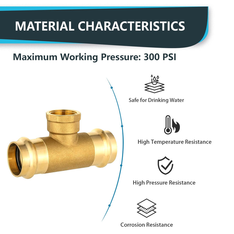 5Pack Seelink 1/2" Copper Press x Copper Press x Female NPT Tee(PRESS239-5) 5 1/2"P x 1/2"P x 1/2"Female