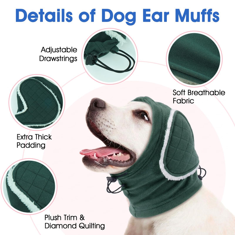 Dog Ear Muffs Noise Protection - Adjustable No Shake Ear Wraps, Warm Dog Calming Hoodie with Sound-Absorbing Pads, Anxiety Relief, Dog Ear Covers for Firework, Grooming, Travel (Green, M) Green Medium