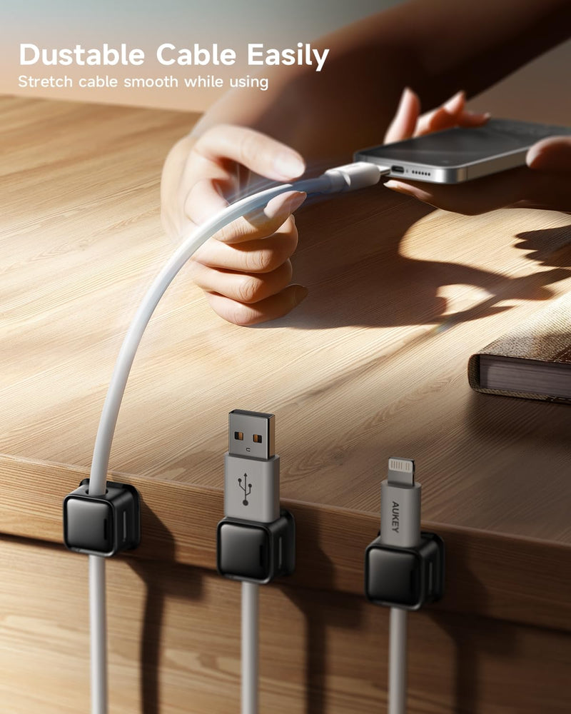 Cord Organizer Holder, 8 Pack Magnetic Desk Cable Clips Management, Hide Phone Charging Cable Keeper, Strong Adhesive Wire Charger Holder for Nightstand, Kitchen Appliances, Office Supplies Black