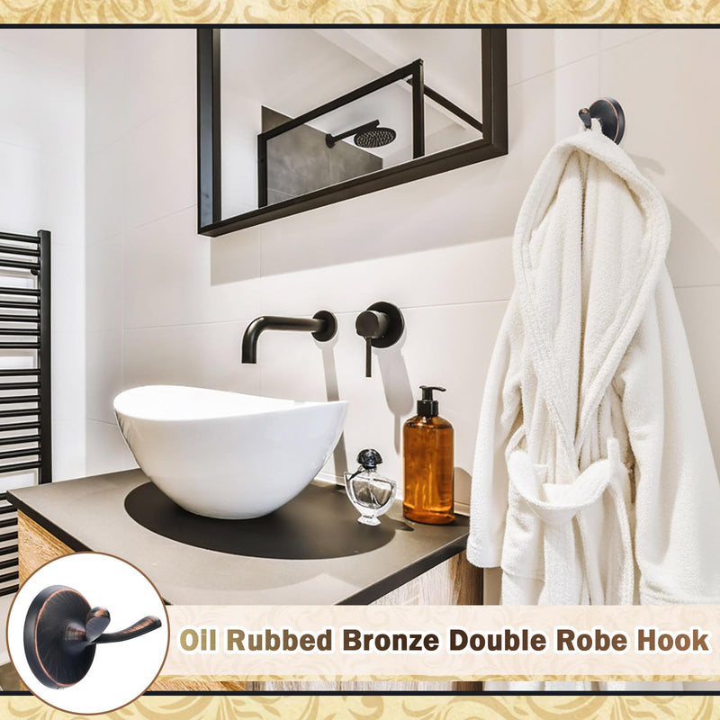 4-pack Oil Rubbed Bronze Double Robe Hooks, Heavy Duty Oil Rubbed Bronze Bathroom Accessories, Towel & Robe Hooks for Bathroom, Towel Hook Wall Mounted with Hardware