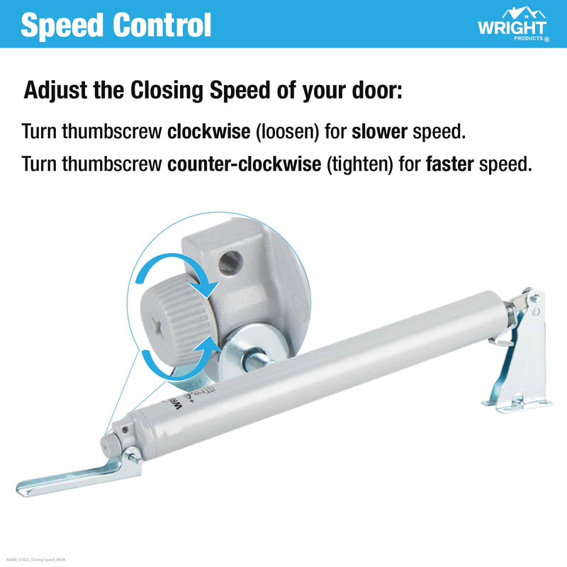 Wright Products Standard Duty Pneumatic Screen & Storm Door Closer – Adjustable Closing Speed, Quiet Operation, Easy Installation (Modern, Aluminum) Modern