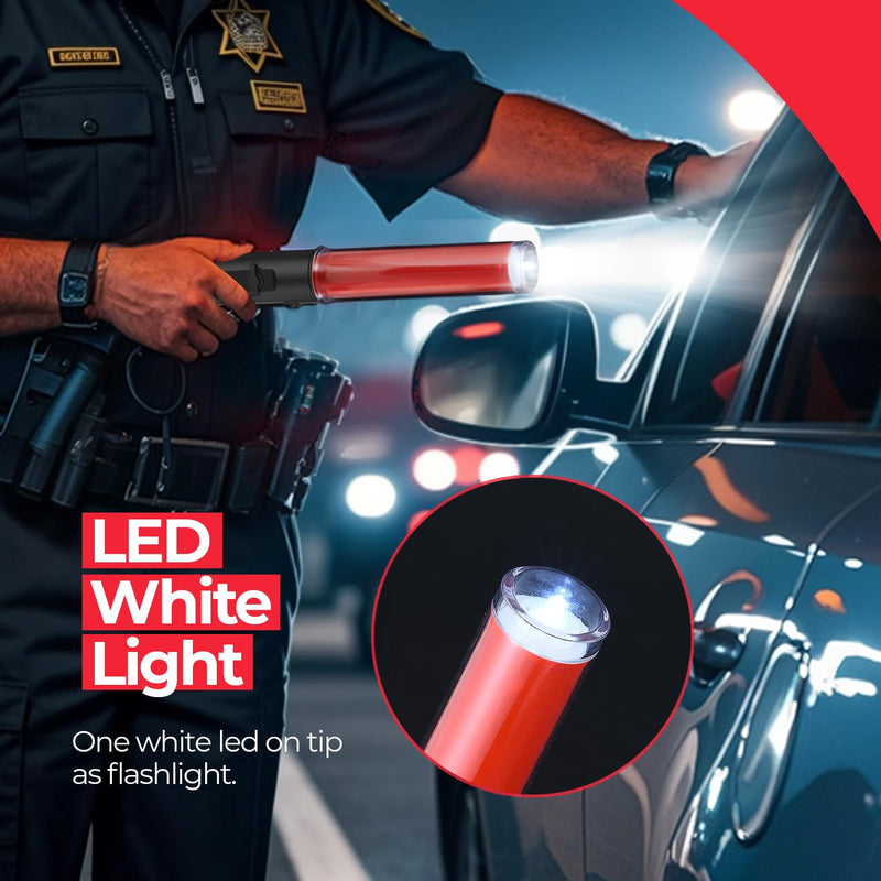 Traffic Wand Rechargeable, 10 Inch Traffic Control Baton Light with 2 Flashing Modes and 1 White LED on Top, Air Marshaling Signal Wand with Side Clip for Airport, Parking, Car Directing, 1 Pack Red