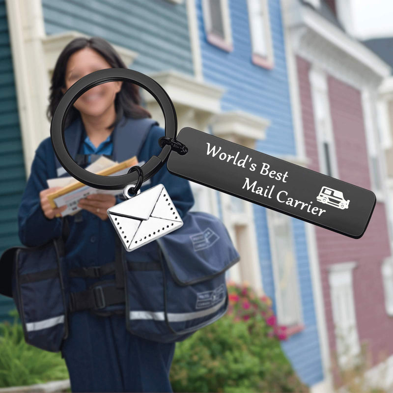 WSNANG World's Best Mail Carrier Keychain Mail Carrier Gift Thank You Gift for Postal Worker Mail Carrier Black Kc