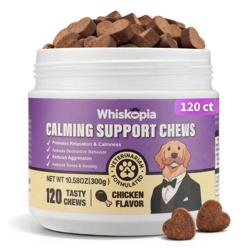 Calming Chews for Dogs Anxiety Relief Treats with Melatonin Sleep Aid Relaxing Bites Stress Relief During Fireworks, Travel, Barking, Thunder, Separation, Storms, Check-ups - 120 Ct