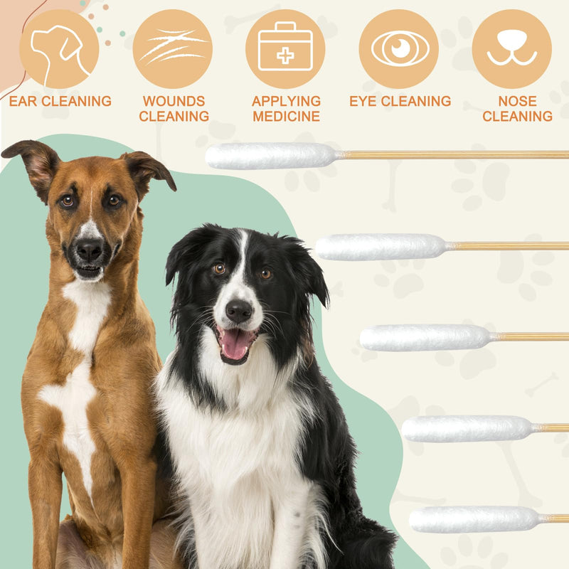 100 PCS Professional Dog Ear Cleaning Swabs - 6-inch Large Cotton Swabs, Gentle and Comfortable Bamboo Cotton Buds, Prevent Infections, Ideal Solution for Pet Ear Care (Long Tips) Long Tips 100PCS - PawsPlanet Australia