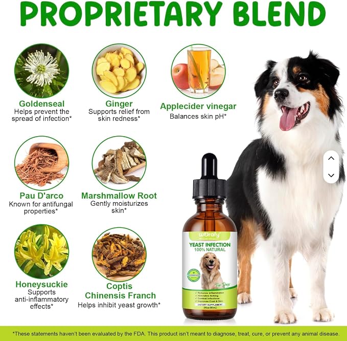 Yeast Infection Treatment for Dogs, 60ml Dog Ear Infection Treatment,Itchy Ear,Skin&Allergy Symptoms Relief-Reduces Inflammation&Relieves Irritation,Dog Supplement Drops with Multivitamins Probiotics