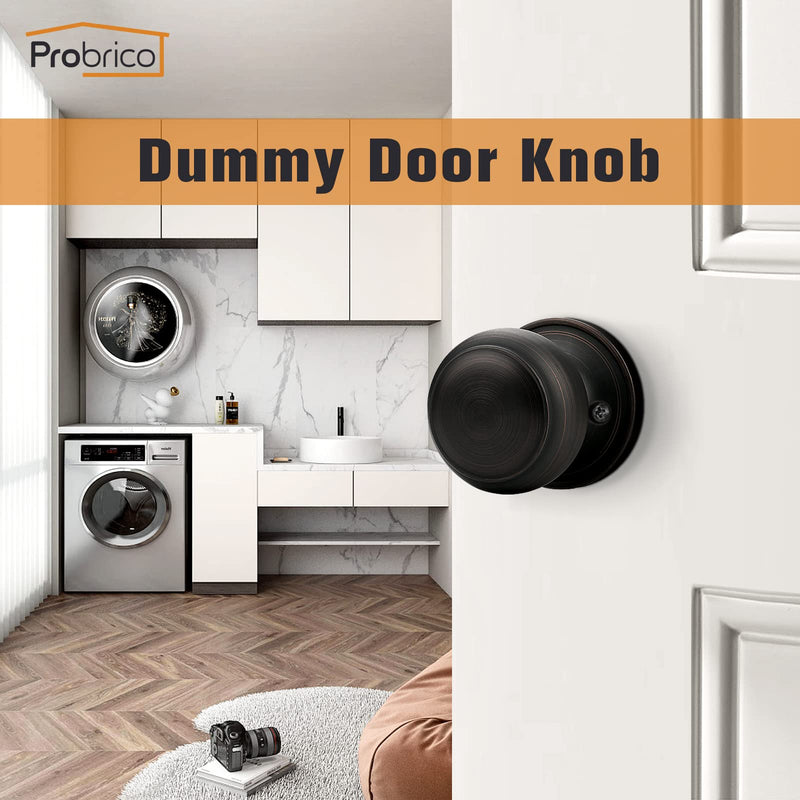 Probrico Dummy Door Knobs Dummy Door Handles for Closet French Doors, Single Side Inactive Door Knobs Interior, Oil Rubbed Bronze, 4 Pack