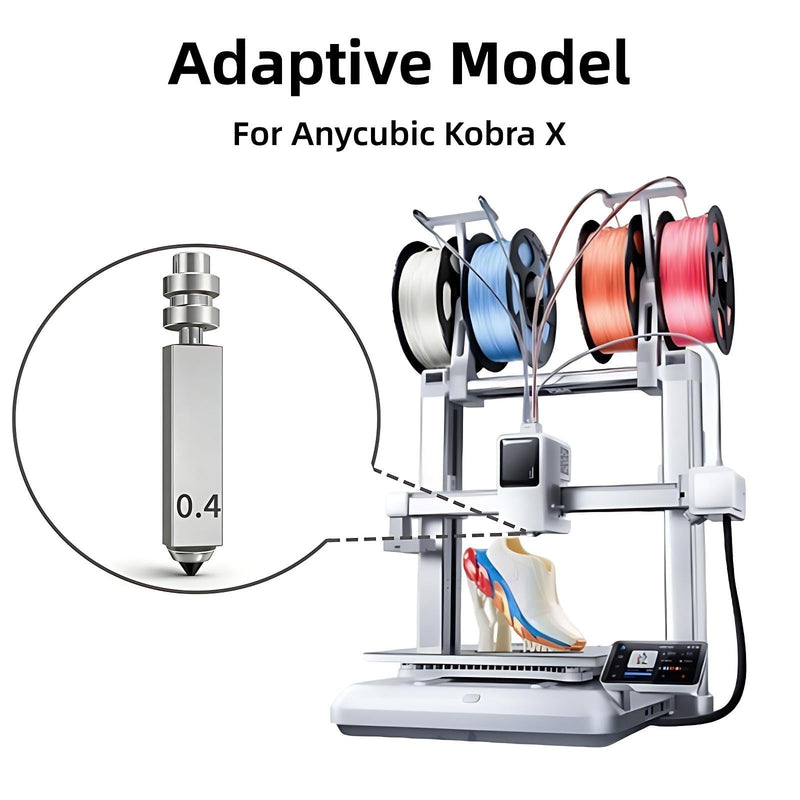 3PK 0.4MM 0.6MM 0.8MM Integrated Hardened Steel Nozzles for Kobra X Combo Quick-Detachable High Speed Throat Tube Nozzles Print Head Hot End for Anycubic 3D Printer 0.4mm 0.6mm 0.8mm kobra x nozzle