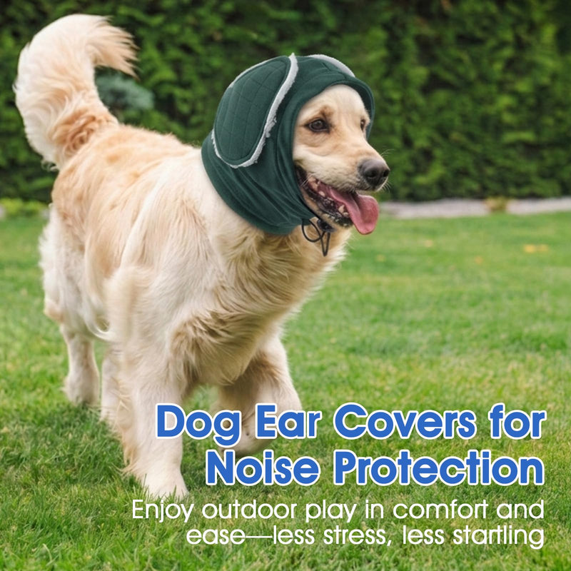 Dog Ear Muffs Noise Protection - Adjustable No Shake Ear Wraps, Warm Dog Calming Hoodie with Sound-Absorbing Pads, Anxiety Relief, Dog Ear Covers for Firework, Grooming, Travel (Green, M) Green Medium