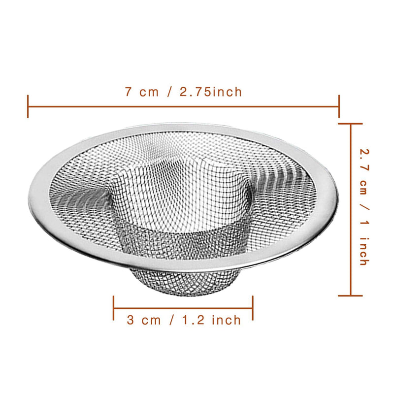 2pcs Heavy Duty Stainless Steel Slop Basket Filter Trap, 2.75" Top / 1" Mesh Metal Sink Strainer, Perfect for Kitchen Sink/Bathroom Bathtub Wash Basin Floor Drain Balcony Drain Hole, Utility… 2.75"