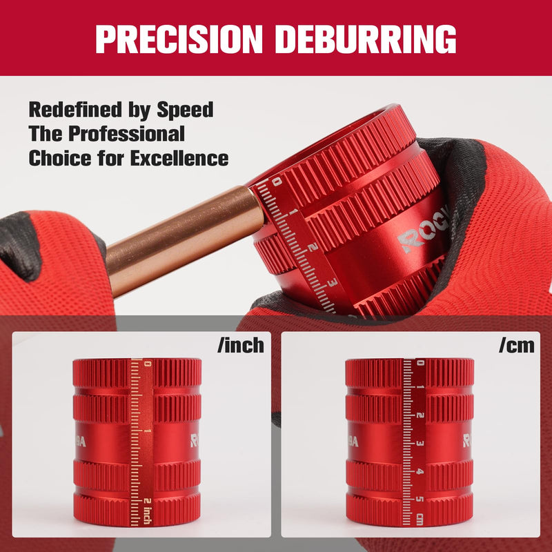 Pipe Reamer Tool, HVAC Deburring Tool for Pipe Cleaning from 1/4 Inch to 1-1/4 Inches, Inner Outer Copper Reamer with 40 Sharp Stainless Steel Reamers for PVC, Copper, Aluminum, PPR Tubes, Red 209A