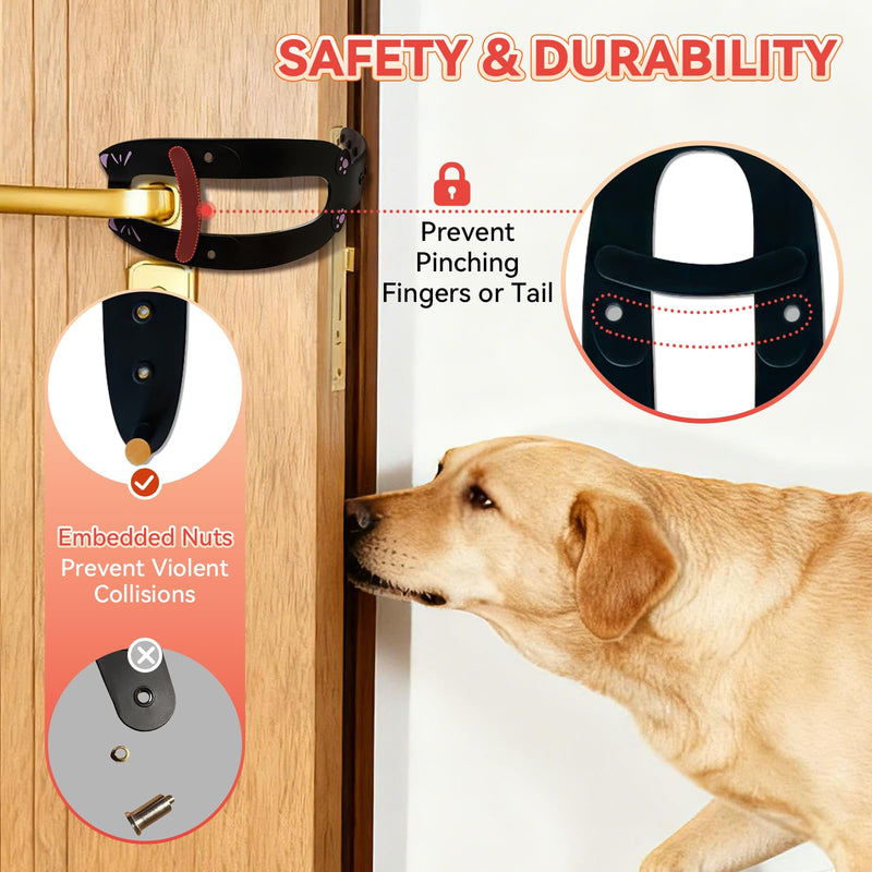 TGIOW Cat Door Latch,2 Pcs Door Prop for Cats to Keep Dogs Out of Litter Box and Food, Preventing Hand Pinching, Cat Door Stopper with 6 Adjustable Straps 2.5-6.5" Wide, Including Door Plate, Black 2pcs-black