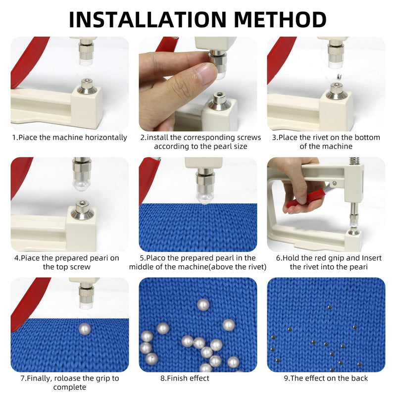 Troyune Pearl Setting Machine, Pearl Hand Press Tools with White Pearl Beads, Rivet Studs and L Hexagon Wrench for Decorating Clothes, Dresses, Bag, Hair Band or DIY Crafts