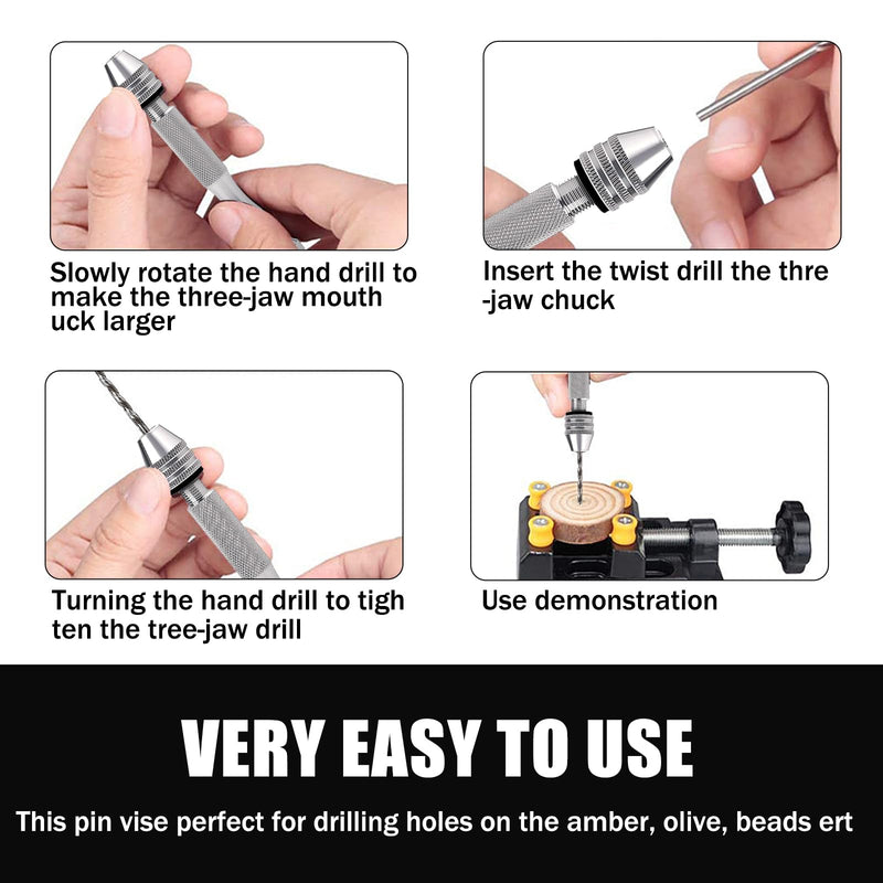 112 Pieces Precision Pin Vise Hand Drill Set Metal Manual Craft Drill Clamping with Micro Twist Bits for Jewelry, Wood, Manual Work DIY, Model Making TS/SDZKQ-01