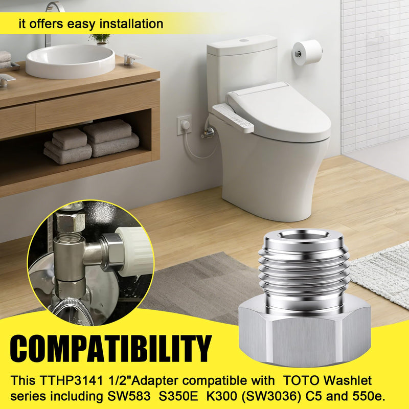 TTHP3141 1/2" Adapter compatible with Toto Washlet C5,SW583,S350E,K300,550e,SW3345,SW3036 and others, Universal Skirted Toilet (2-PACK) 2-PACK
