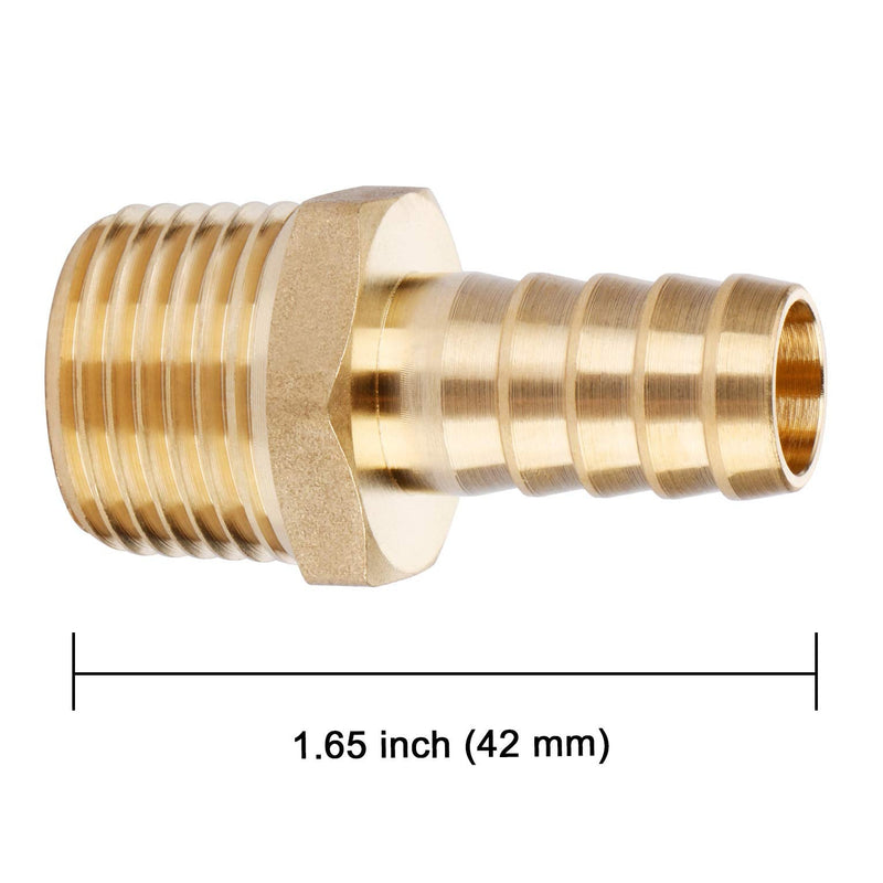 U.S. Solid Brass Hose Fitting, Adapter, 1/2" Barb x 1/2" NPT Male Pipe Fittings 1/2" Barb x 1/2" NPT Male, 1 pcs