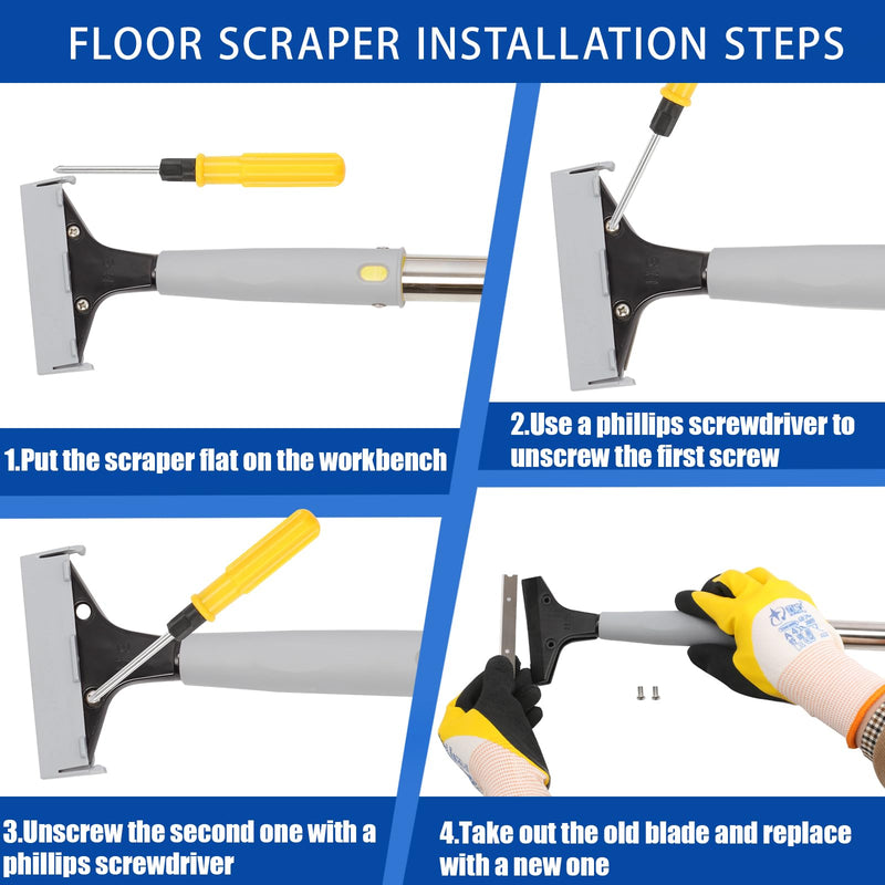 61in Floor Scraper Long Handle Heavy Duty, 4 inch Razor Blade Floor Scrapers Metal Paint Scraper with 10PCS Extra Metal Blades Paint Scraper Ideal for Cleaning Stove Top Windows Glass Wall 000