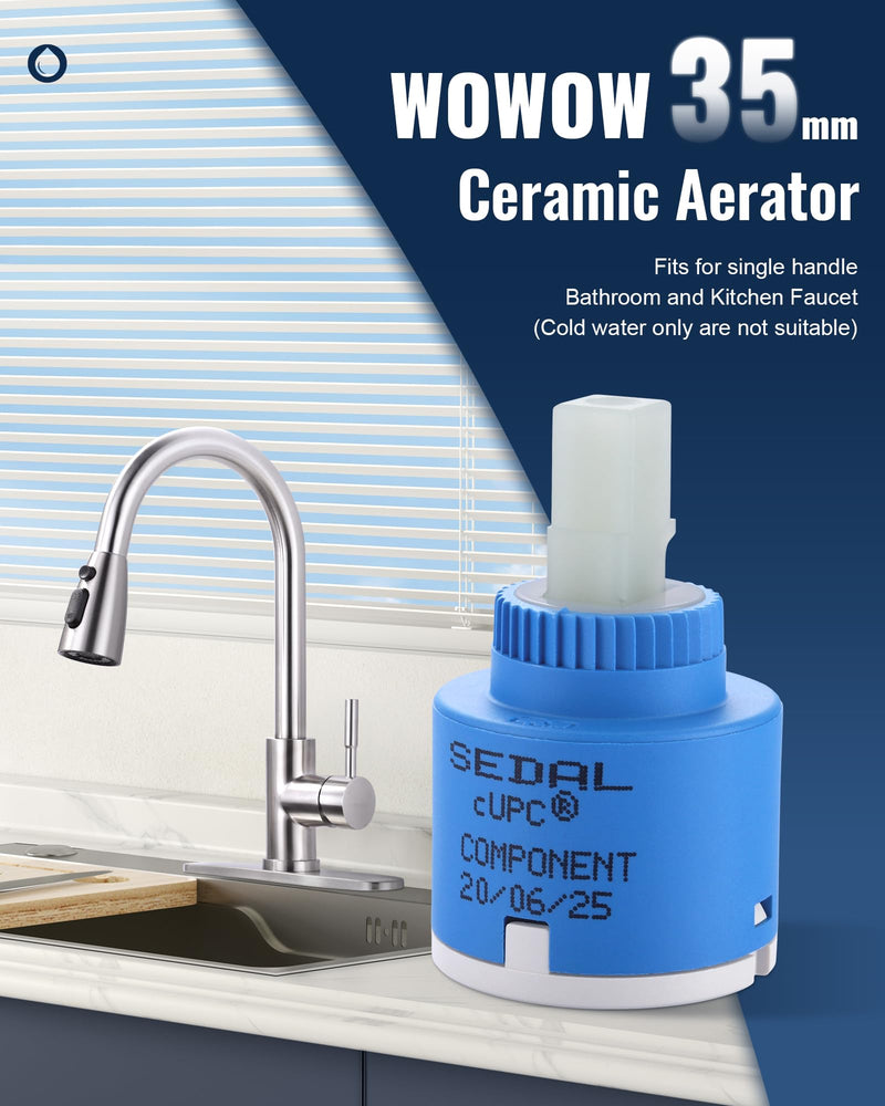 Diameter 35mm Ceramic Faucet Cartridge, WOWOW Cartridge Replacement for Single Handle Kitchen Bathroom Faucet Part, CUPC Certified Ceramic Faucet Valve