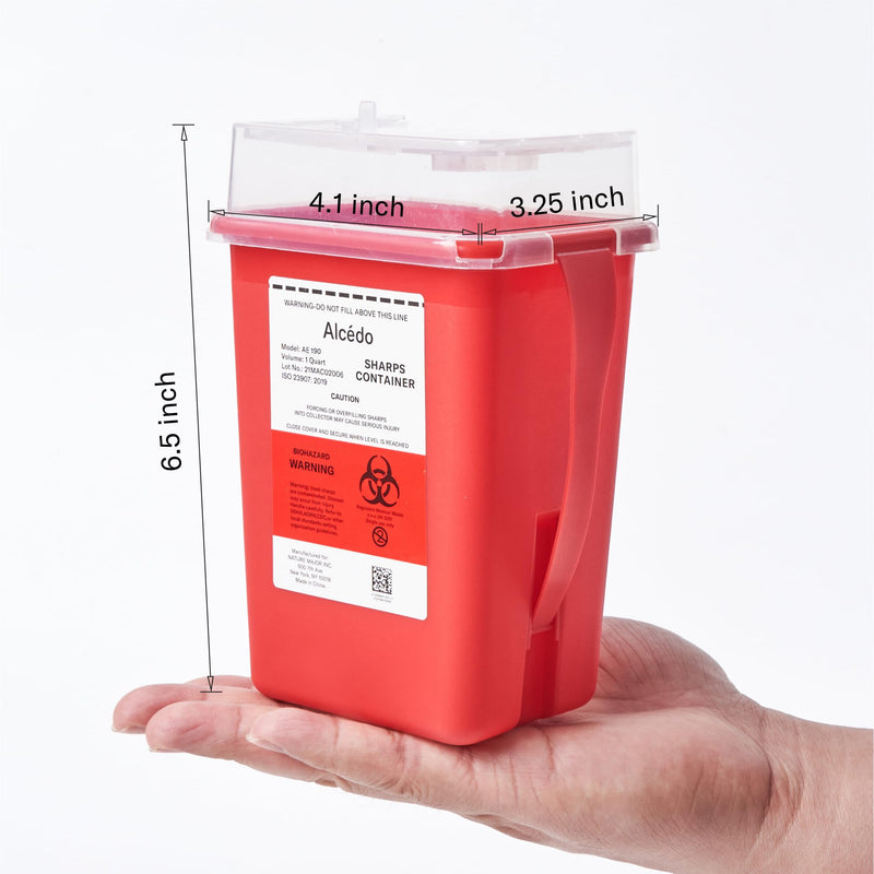 Alcedo Sharps Container for Home Use 1 Quart (1-Pack), Biohazard Needle and Syringe Disposal, Small Portable Container for Travel and Professional Use