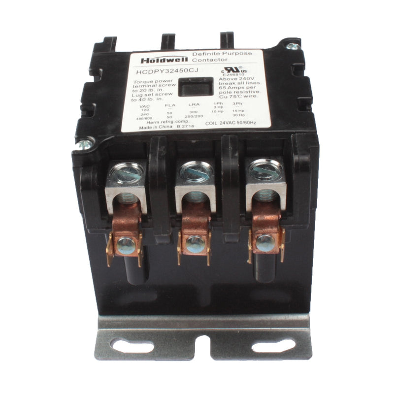 Holdwell 42DF35AJ 3 Pole 50 Amp 24V Coil Definite Purpose Air Conditioner Contactor