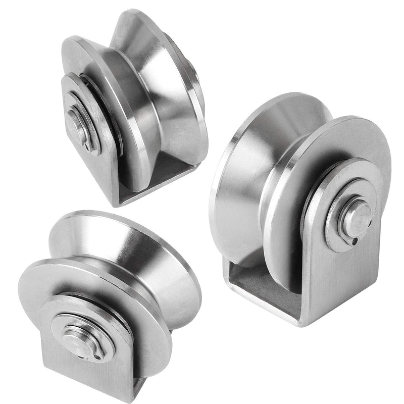 2PCS V Type Pulley Roller 304 Stainless Steel Pulley Block Duplex Bearing Super Silent Heavy Duty Grooved Wheel, Loading 500lb for Material Handling and Moving, Gym Wire Rope Rail Sliding Gate
